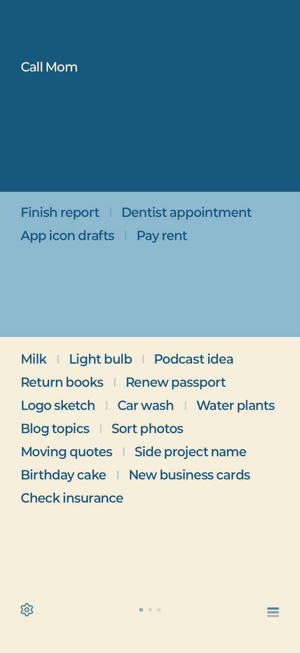 Float on iPhone: Focus, Think and Dump spaces